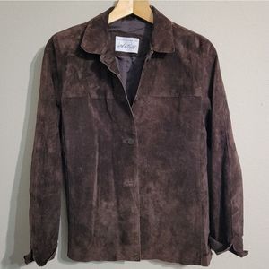 Lord & Taylor Vintage Brown Suede Leather Jacket Button Up Size Medium